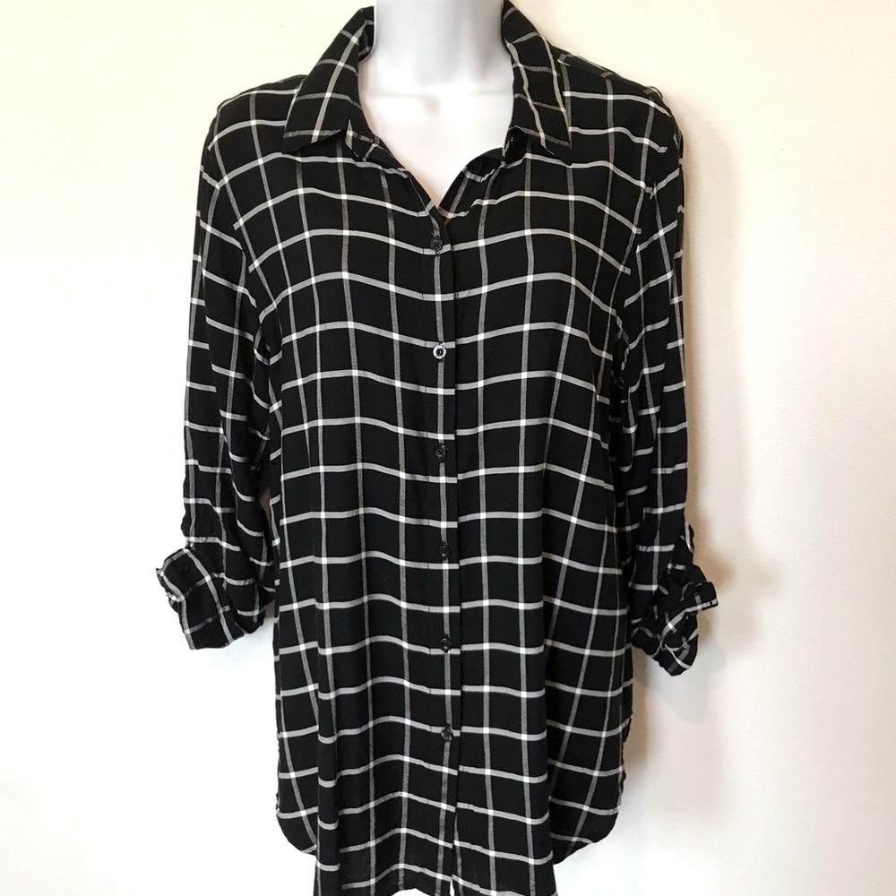 Calvin Klein Tunic Button Down Black And White Checked Size Medium